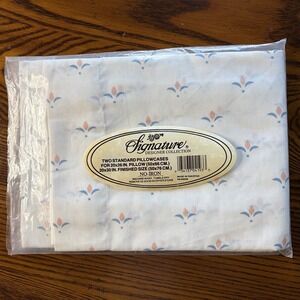 Signature Designer Collection 2 Standard Pillowcases Small Floral Print Vtg NOS